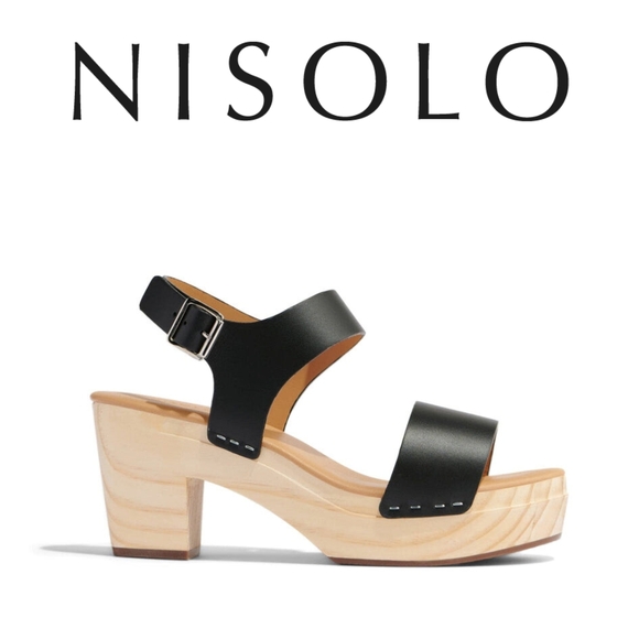 Nisolo 🖤 Women's Open Toe Clogs, Black, Size 7, 3" Heel - Picture 2 of 9